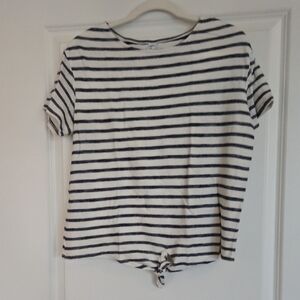Old Navy White and Navy Striped Front-Tie Tee